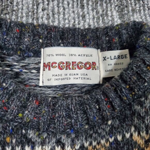 VTG 70s McGregor Geometric Plaid, Grandpa, Preppy, Wool Sweater *XL* Knit - Picture 4 of 10